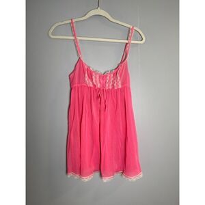 Victoria's Secret Pink Babydoll Lingerie Lace Trim‎ Sheer Mini Slip Dress Small